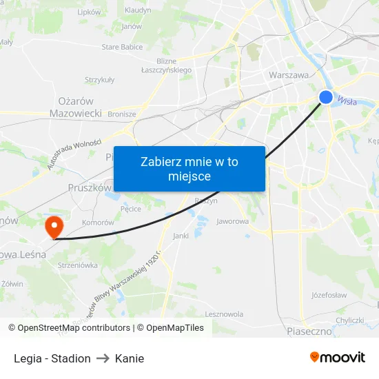 Legia - Stadion to Kanie map
