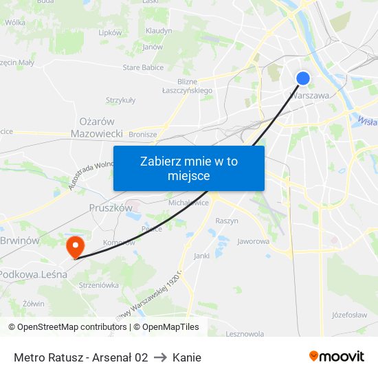 Metro Ratusz - Arsenał 02 to Kanie map