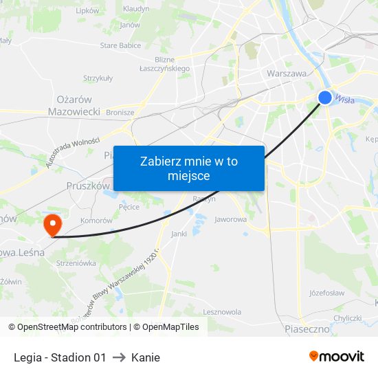 Legia-Stadion to Kanie map