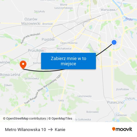 Metro Wilanowska 10 to Kanie map