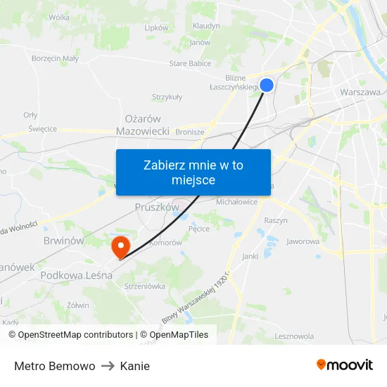 Metro Bemowo to Kanie map