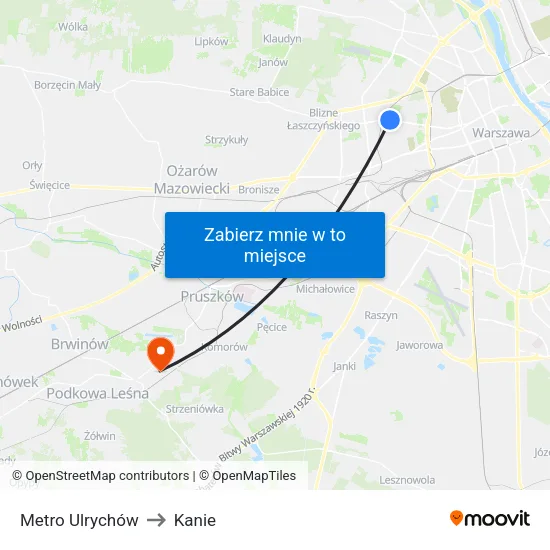 Metro Ulrychów to Kanie map