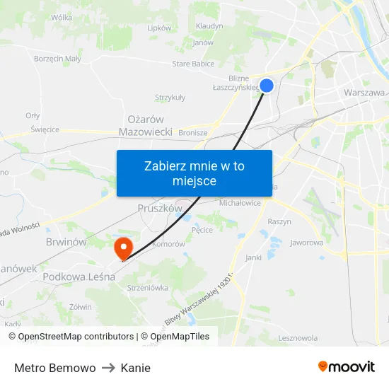 Metro Bemowo to Kanie map