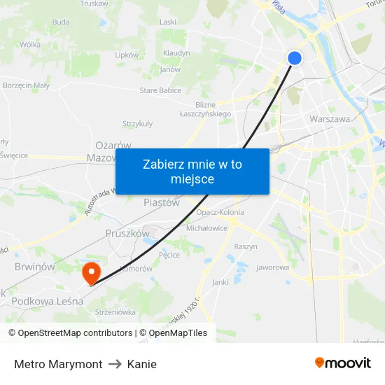 Metro Marymont to Kanie map
