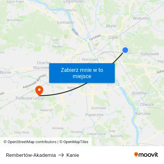 Rembertów - Akademia to Kanie map