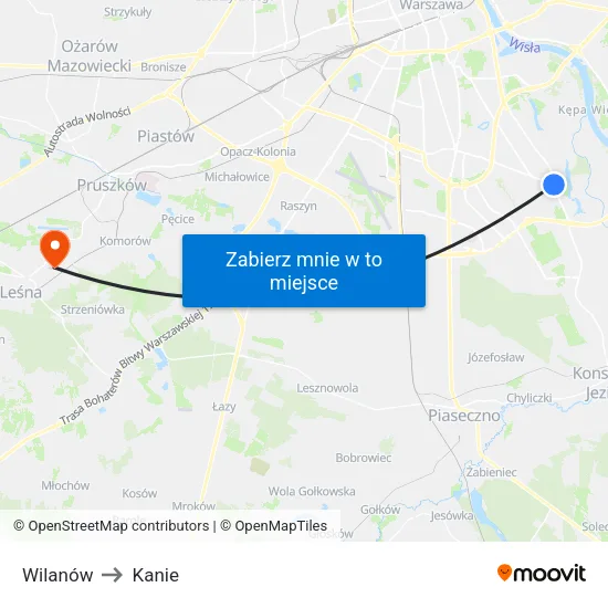 Wilanów to Kanie map