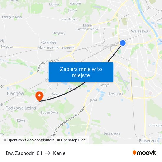 Dw. Zachodni 01 to Kanie map