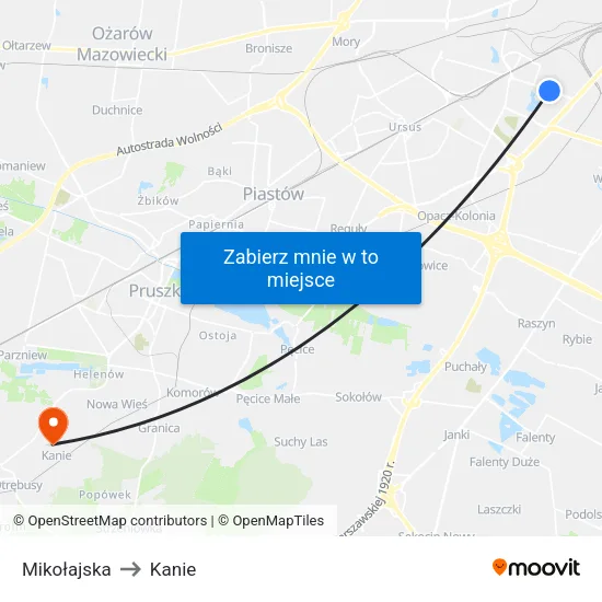 Mikołajska to Kanie map