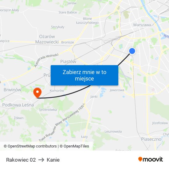 Rakowiec to Kanie map