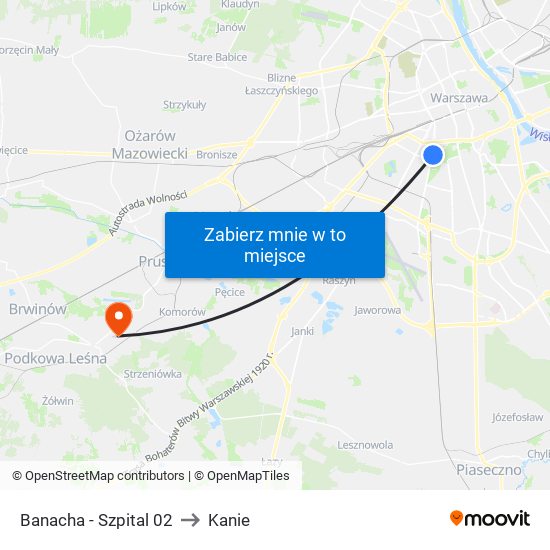 Banacha - Szpital 02 to Kanie map