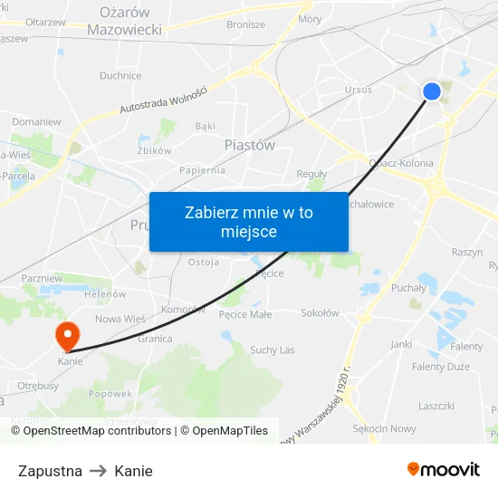 Zapustna to Kanie map