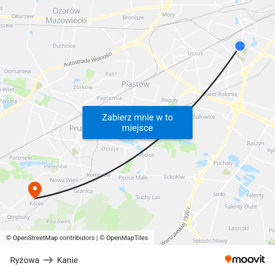 Ryżowa to Kanie map