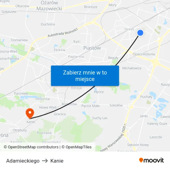 Adamieckiego to Kanie map