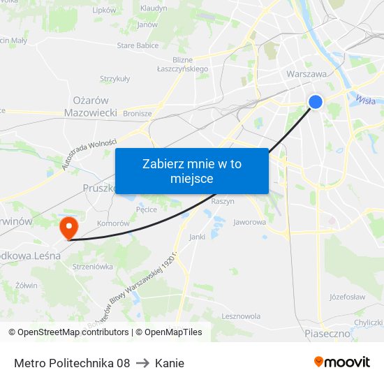 Metro Politechnika to Kanie map