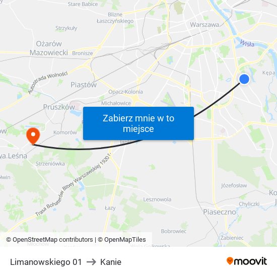 Limanowskiego 01 to Kanie map