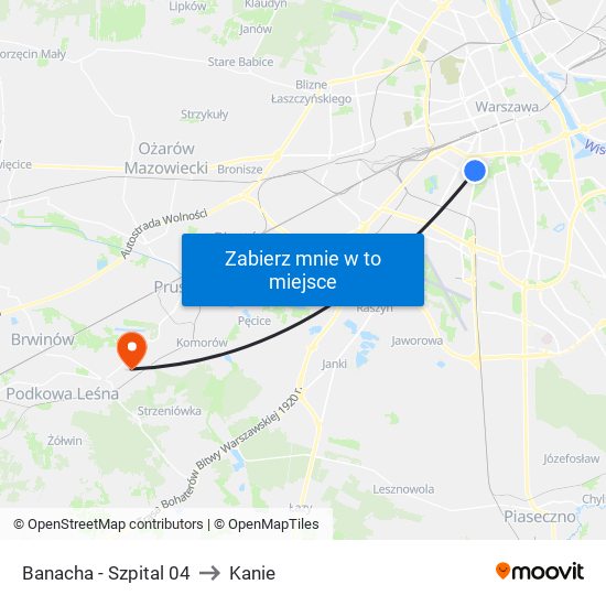 Banacha - Szpital 04 to Kanie map