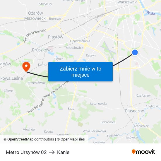 Metro Ursynów 02 to Kanie map