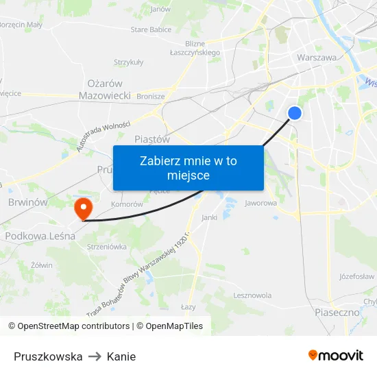 Pruszkowska to Kanie map