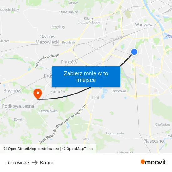 Rakowiec to Kanie map