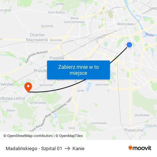 Madalińskiego-Szpital to Kanie map