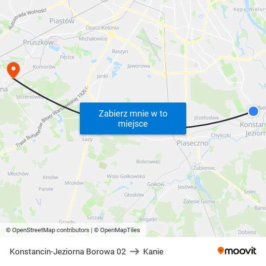 Konstancin-Jeziorna Borowa 02 to Kanie map