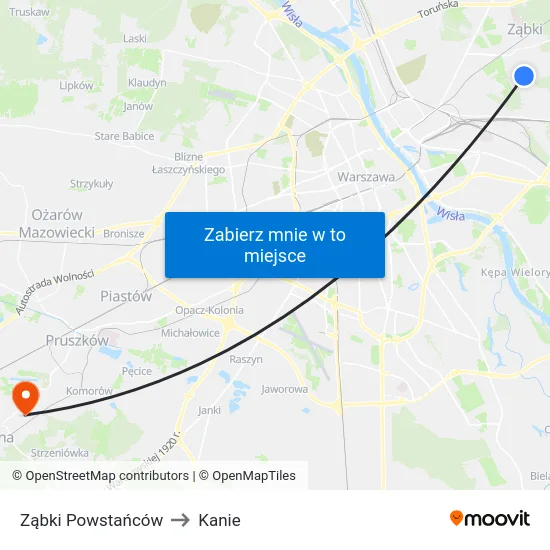 Ząbki Powstańców to Kanie map