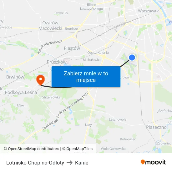 Lotnisko Chopina - Odloty to Kanie map