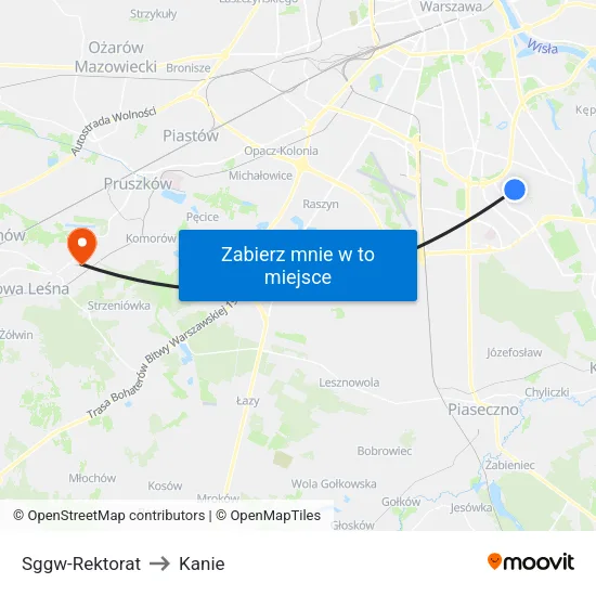 SGGW - Rektorat to Kanie map