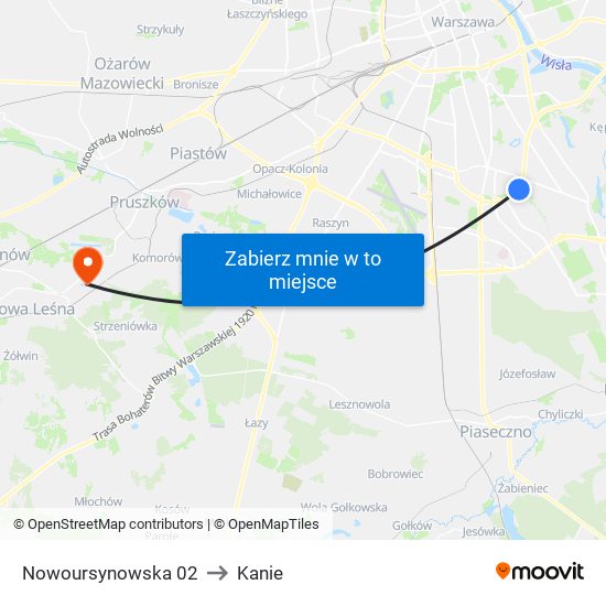 Nowoursynowska to Kanie map