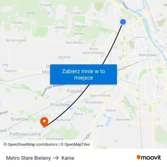 Metro Stare Bielany to Kanie map