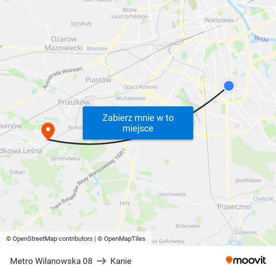 Metro Wilanowska to Kanie map