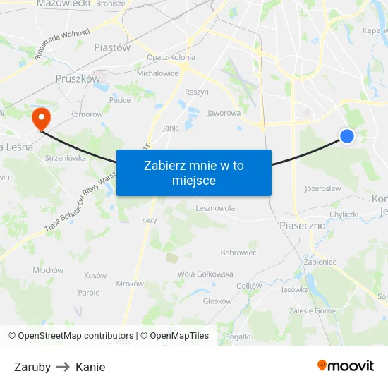 Zaruby to Kanie map