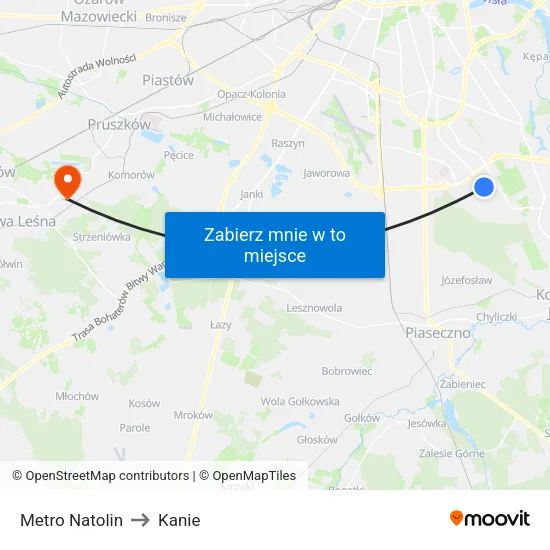 Metro Natolin to Kanie map