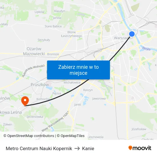 Metro Centrum Nauki Kopernik to Kanie map