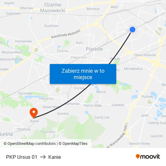 PKP Ursus 01 to Kanie map