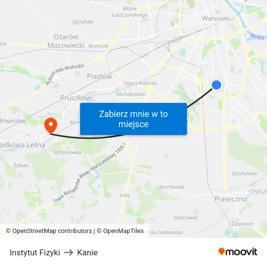Instytut Fizyki to Kanie map