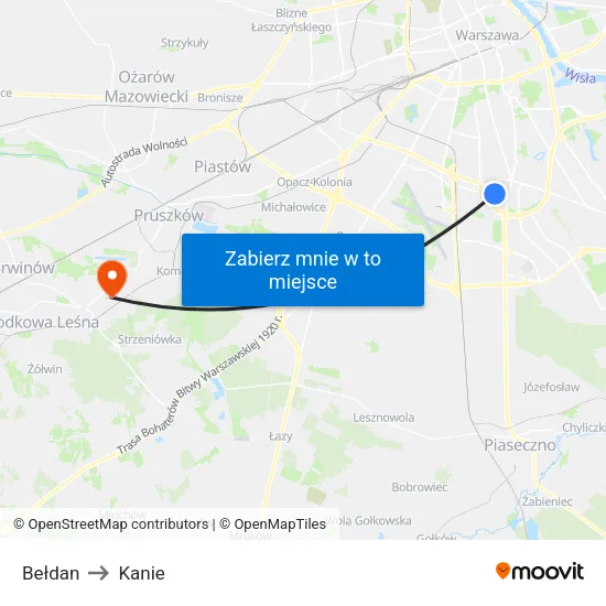 Bełdan to Kanie map