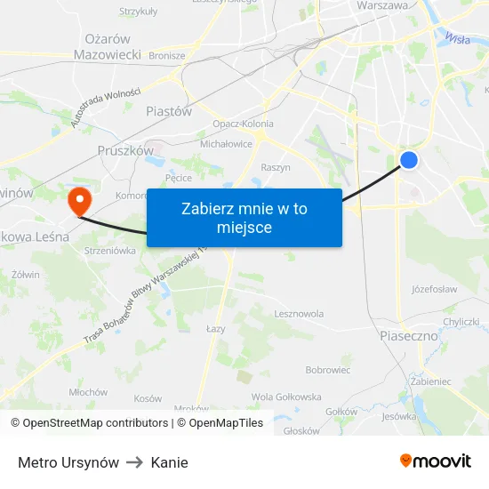 Metro Ursynów to Kanie map