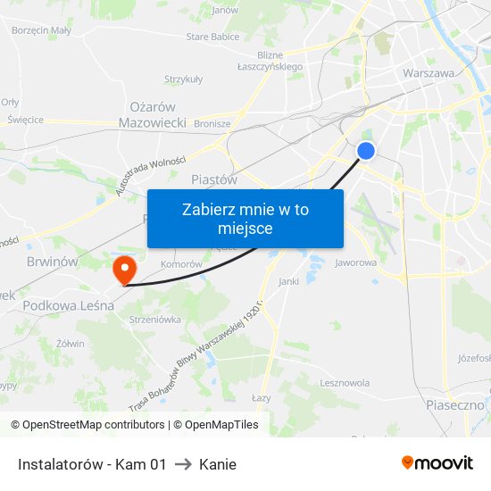 Instalatorów-Kam to Kanie map