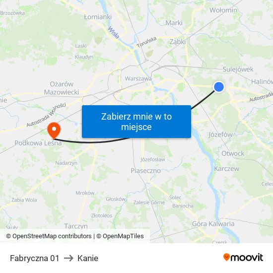 Fabryczna 01 to Kanie map