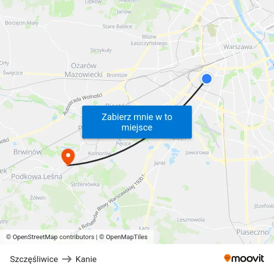 Szczęśliwice to Kanie map
