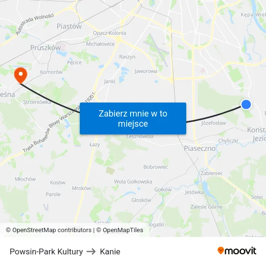 Powsin - Park Kultury to Kanie map