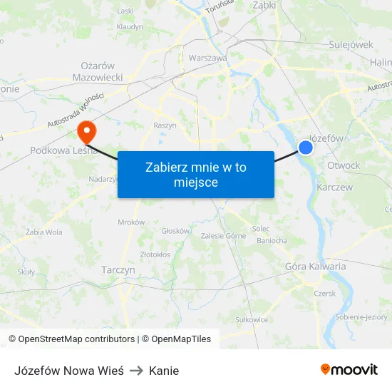 Józefów Nowa Wieś to Kanie map