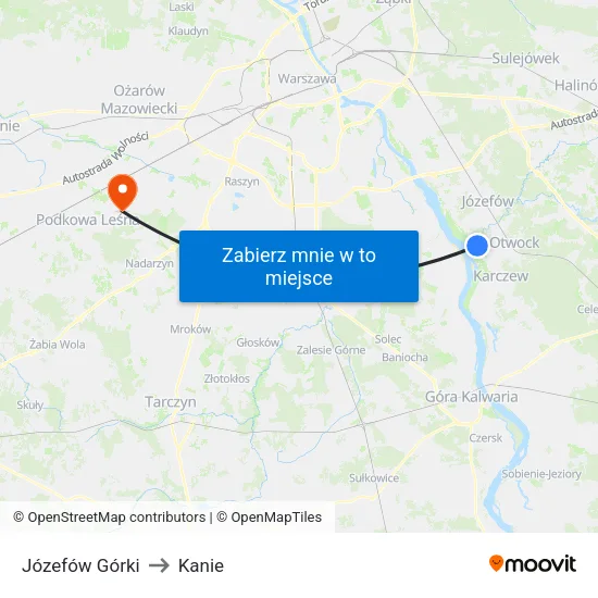 Józefów Górki to Kanie map