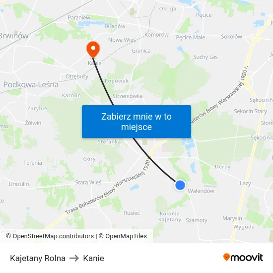 Kajetany Rolna to Kanie map