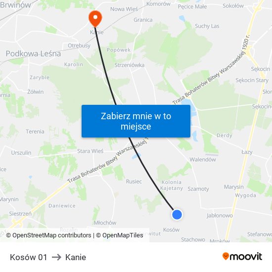 Kosów to Kanie map