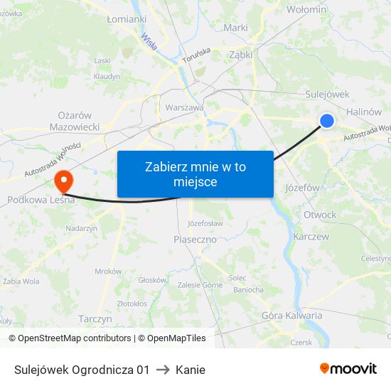 Sulejówek Ogrodnicza to Kanie map