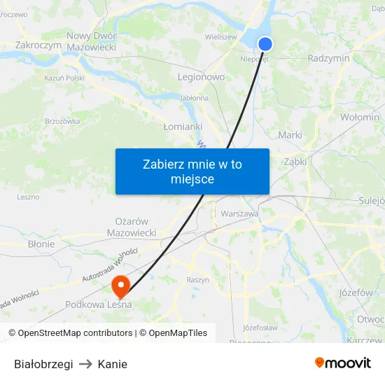 Białobrzegi to Kanie map