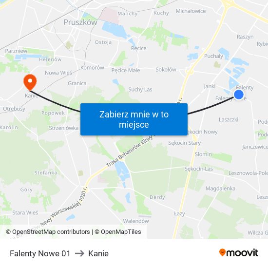 Falenty Nowe 01 to Kanie map