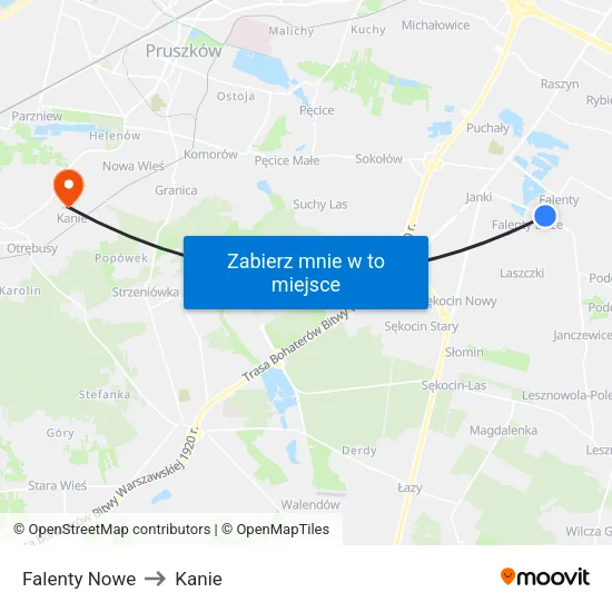 Falenty Nowe to Kanie map